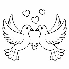 Kids' Wedding Coloring Page Doves Vector Art