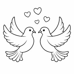 Kids' Wedding Coloring Page Doves Vector Art