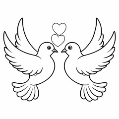 Kids' Wedding Coloring Page Doves Vector Art