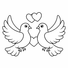 Kids' Wedding Coloring Page Doves Vector Art
