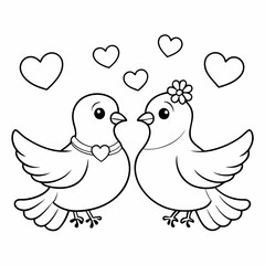 Kids' Wedding Coloring Page Doves Vector Art