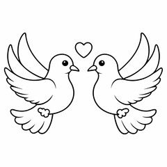 Kids' Wedding Coloring Page Doves Vector Art