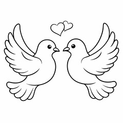 Kids' Wedding Coloring Page Doves Vector Art