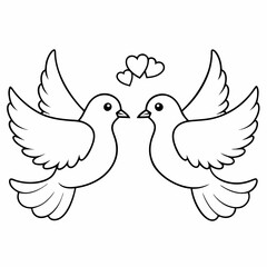 Kids' Wedding Coloring Page Doves Vector Art