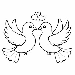 Kids' Wedding Coloring Page Doves Vector Art