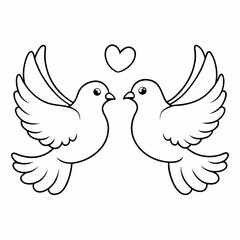 Kids' Wedding Coloring Page Doves Vector Art