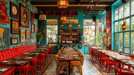 A restaurant with dynamic ever-changing themes and vibrant decor