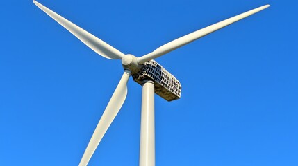 A close-up of a wind turbine blade, showing its intricate design and aerodynamic shape. Copy space. 