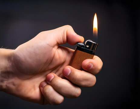 A hand holding a lighter with a flame
