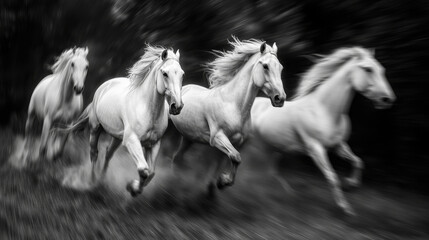 Photo of white horses in motion 