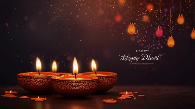 Diwali background, oil lamp. Seamless looping 4k video animation