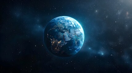 Naklejka premium Detailed Planet Earth Seen from Space with Glowing Atmosphere and Starry Background