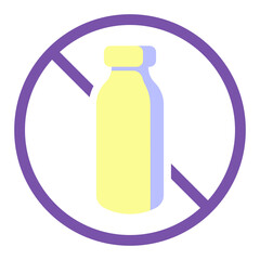 Lactose free label. Diet, drop, fermented milk product, lactase enzyme, intolerance, indigestion, digestive problem disorder, congenital, acquired, intestines, stomach, alternative, crossed out bottle