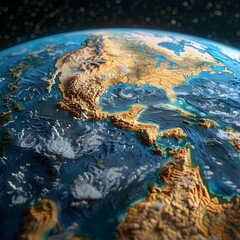 Fototapeta premium Detailed Geological Visualization of Planet Earth with Visible Tectonic Plates and Textures
