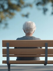 Elderly White Woman Sitting Alone on Park Bench During Sunset &ndash; Serene Yet Melancholic Scene, Emphasizing Solitude