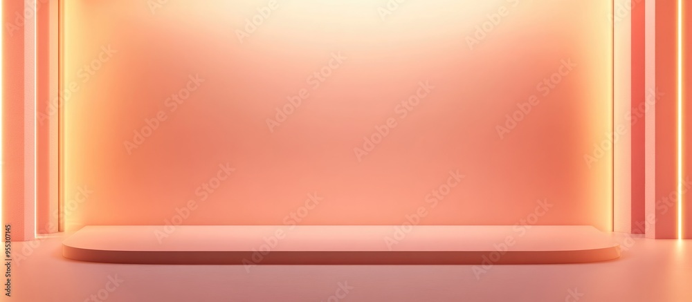 Poster 3d rendering of an empty room wall in peach color featuring a minimalistic abstract apricot backgrou