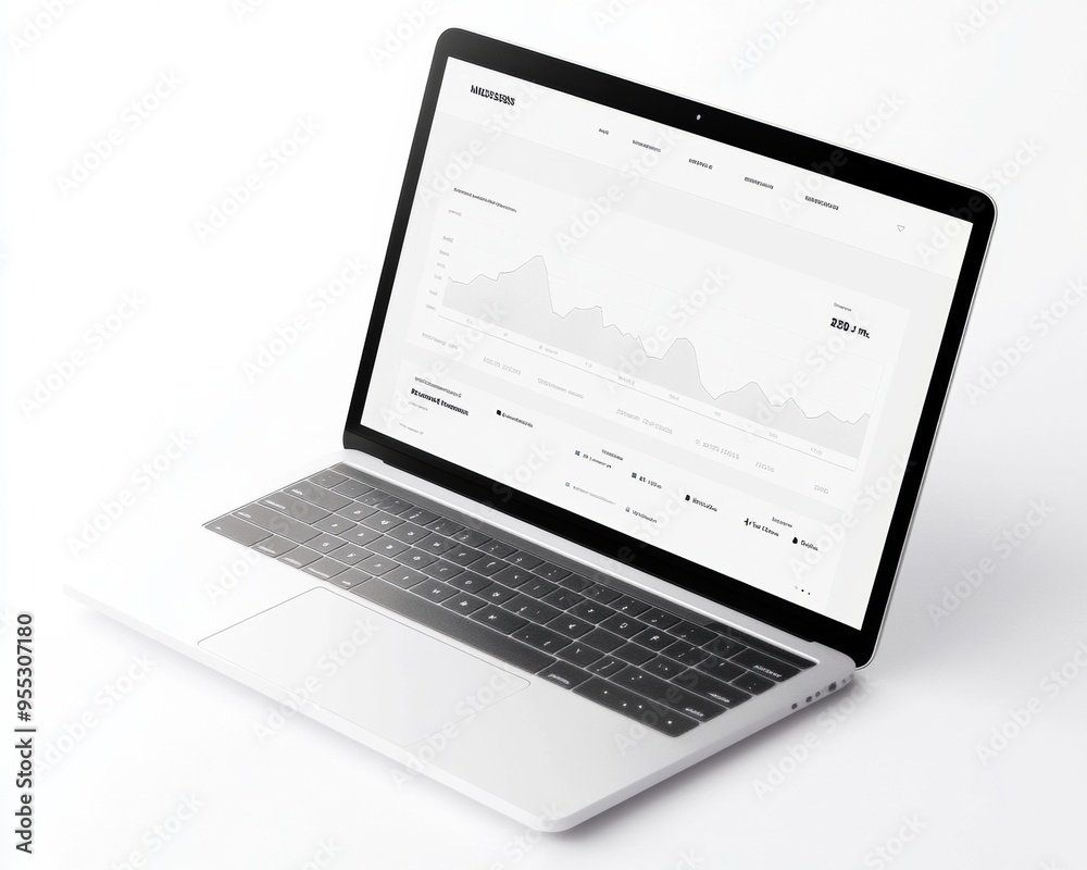 Aufkleber Digital Mockup of Financial Loss Reporting Website with Graphs and Charts Showing Decline on Modern Laptop