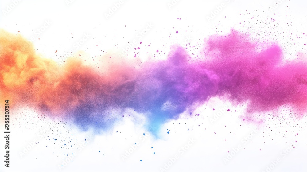Poster abstract colorful powder splattered background on a white background in 3d cartoon rendering
