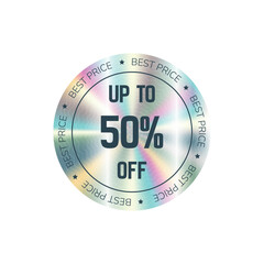 Holographic gradient vector sticker, label sale hologram emblem label for shop online sale premium quality. Discount off. Web design, e-commercial, great for any products.