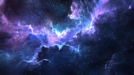 Fototapeta premium 2D illustration set against a cold nebula in a deep space stellar background featuring a 3D cartoon rendering Black universe