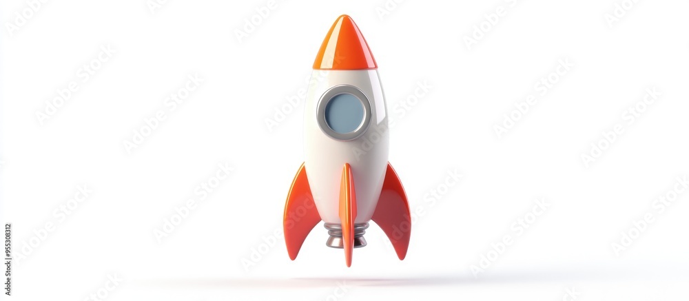 Poster isolated on a white background a 3d rocket icon rendered in a cartoon style