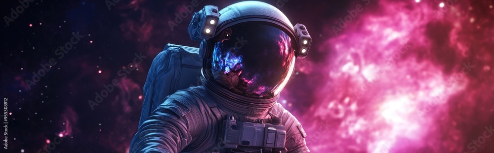 Leinwandbilder Astronaut in outer space with a nebula background in a 3D cartoon rendering
