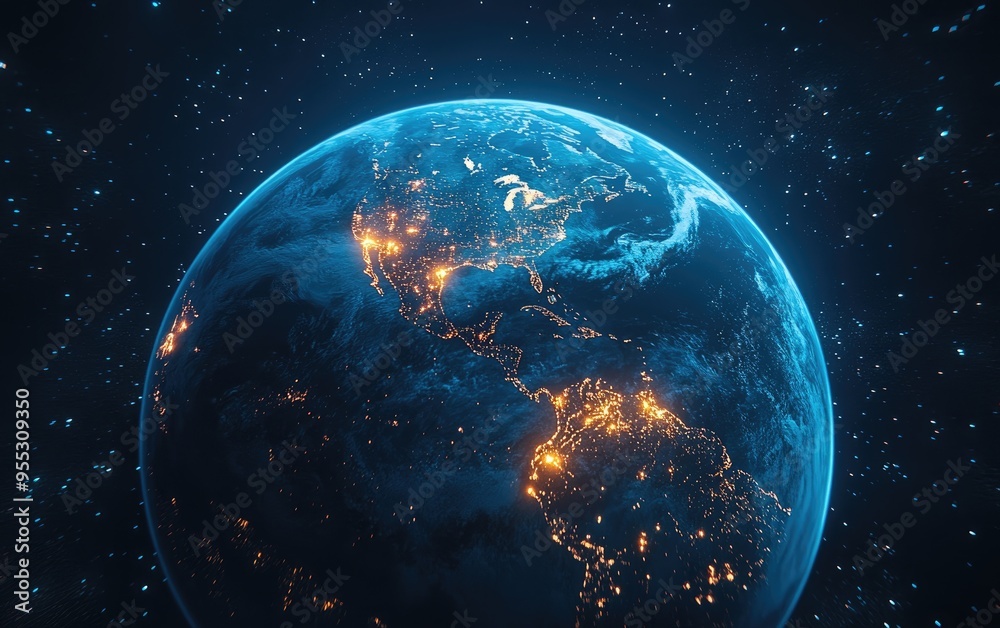 Poster nightly earth depicted in outer space through 3d cartoon rendering abstract wallpaper showcasing cit