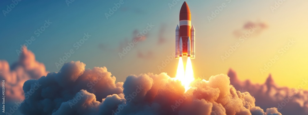 Aufkleber 3d cartoon depiction of a rocket launch with smoke as it ascends into space the spaceship initiates 