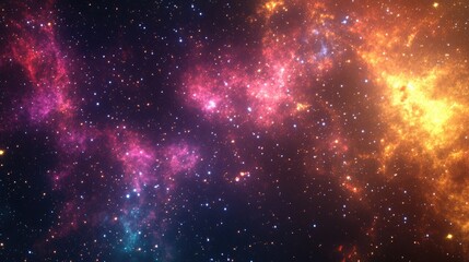 Obraz premium Bright and vibrant multicolor starfield showcases a deep space nebula with stars featuring star clusters and an infinite outer space background in this 3D cartoon rendering