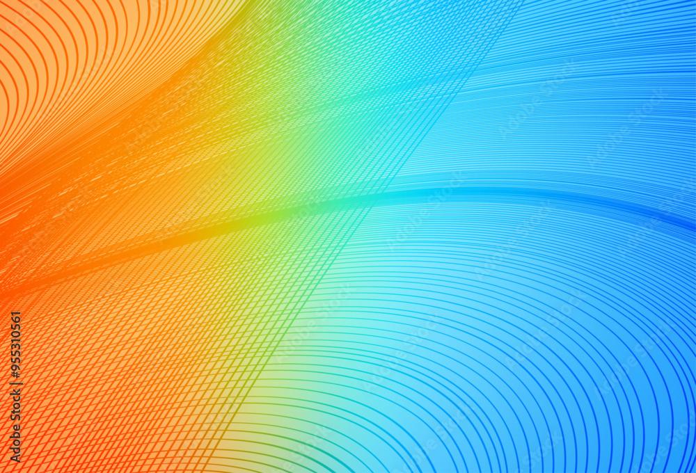 Poster light blue, red vector background with wry lines.