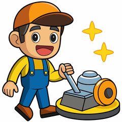 Floor Polishing Machine Operator Vector Art