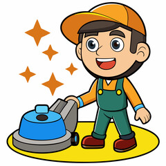 Floor Polishing Machine Operator Vector Art