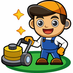 Floor Polishing Machine Operator Vector Art