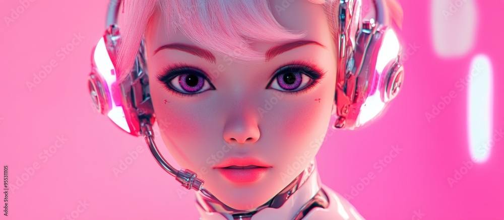 Aufkleber Digital 3D illustration featuring a fembot in a cartoon rendering style