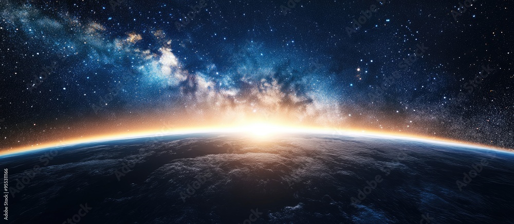 Wall mural rendering of a landscape featuring the milky way galaxy in a 3d cartoon style showcasing an earth vi
