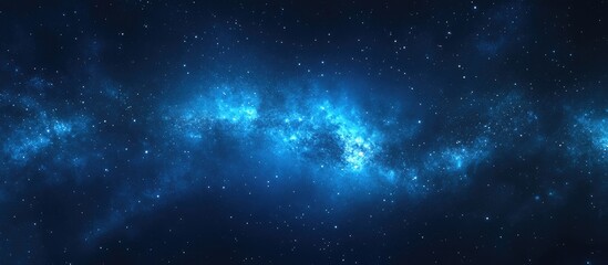 Obraz premium Panorama of a blue night sky featuring the Milky Way and stars on a dark background showcasing a universe filled with stars nebula and galaxy captured with long exposure and adjusted white balance