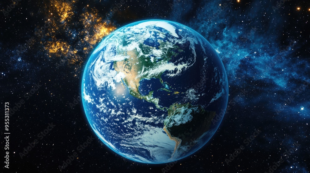 Aufkleber abstract earth viewed from space in 3d cartoon rendering