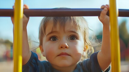 Fototapeta premium Carefree Toddler Enjoying Playground Swing in Sunny Outdoor Setting