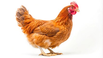 Close-Up Isolated Rhode Island Red hen on white background