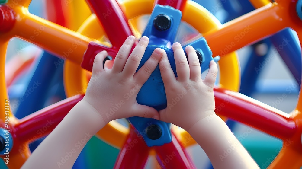 Wall mural Joyful Child Playing on Colorful Playground Equipment