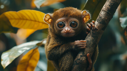 Naklejka premium Tarsier monkey in natural environment 