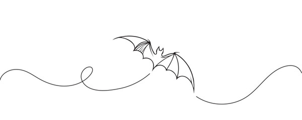 Continuous line drawing of bat. Background with one line of bats. Vector illustration