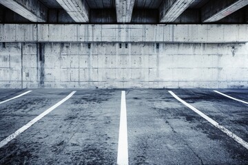 Fototapeta premium Empty urban parking lot with concrete structure and marked spaces
