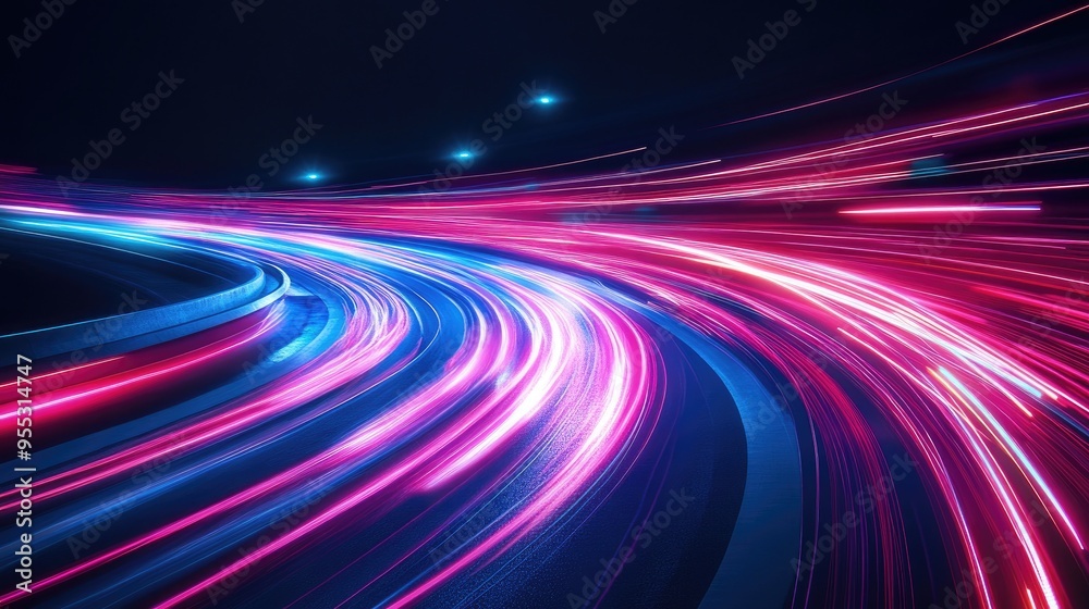 Poster neon glowing lines create a dynamic background with high speed light trails an abstract representati