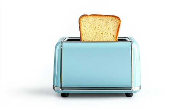 recommend clip art: A modern blue toaster with toasted bread popping up, isolated on a white background with clipping path.