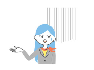 イラスト素材：接客をしながら困っているビジネスウーマン