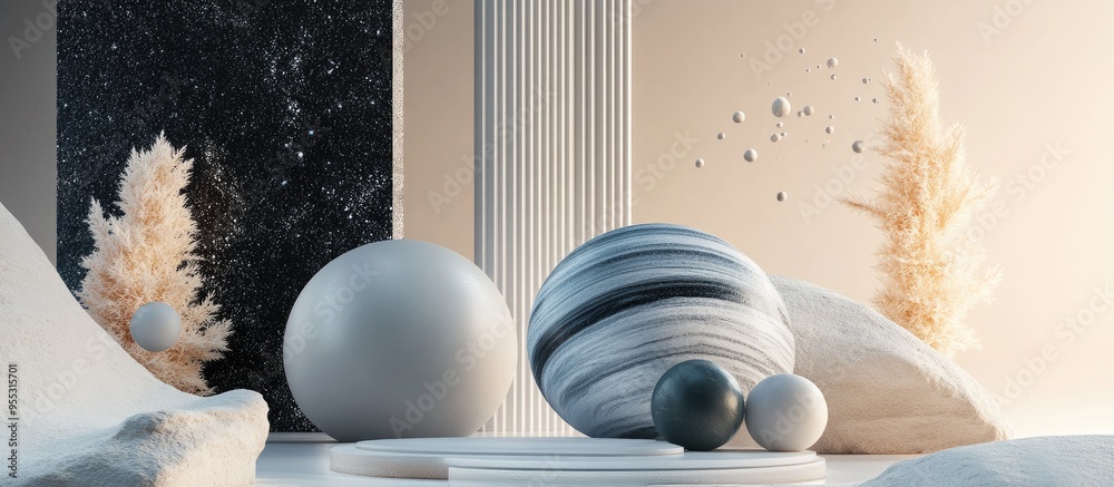 Aufkleber Elegant and beautiful abstract background featuring various elements showcasing minimalism in a studio setting 3D illustration and rendering