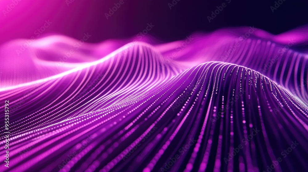 Poster Purple wave line with light gradient on a dark background Abstract representation of technology and big data in a digital context 3D rendering