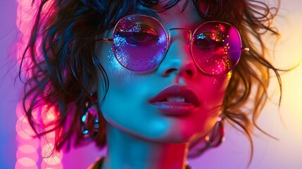 Obraz premium Glam Rock Fashion with Metallic Fabrics and Bold Makeup Vibrant Lighting and Stage Setting