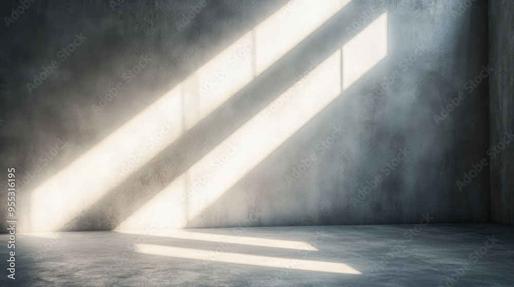 Poster sunlight casting shadows on a gray wall creating a bright room atmosphere featuring sunbeams on a tr